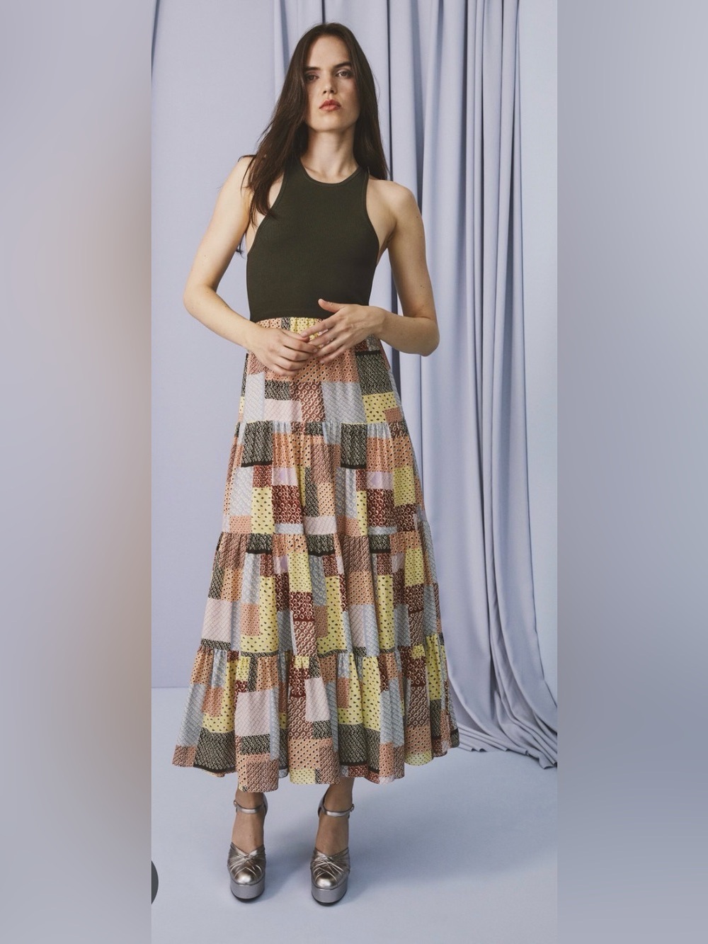 Cinq a Sept Multi- Colored Patch Maxi Dress with Open Back Size 4